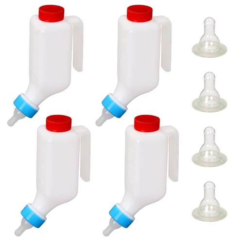 Lamb Bottle Goat Nipples 500ml Baby Goat Nursing Bottles & Replacement Nipples Hang Upside Down Livestock Milk Bottle Bottles for Fawns Sheep (4pcs Bottles & 4pcs Nipples) - color: 4pcs bottles & 4pcs nipples