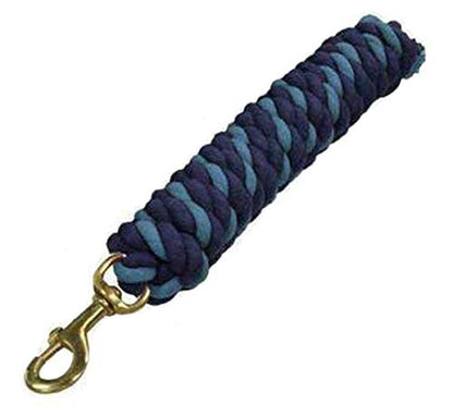 Derby Originals Pair of 2 10' Braided Cotton Lead Ropes with Brass Bolt Snap for Horses and Livestock - color: Blue/Light Blue