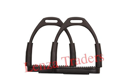 Black Matte Flexible Stirrups Safety Horse Riding Bendy Flex Irons S Steel, Flexible Safety Stirrups, Black Flexible English Bendy Horse Stirrups - size: 4" inch