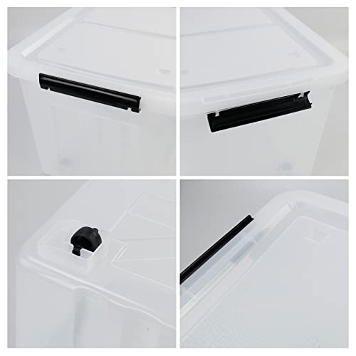 50 Quart Plastic Wheeled Storage Bin, 4 Pack Latching Storage Box | Trasnparent Plastic Material, Stackable - size: 50 Quart