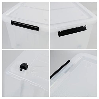 50 Quart Plastic Wheeled Storage Bin, 4 Pack Latching Storage Box | Trasnparent Plastic Material, Stackable - size: 50 Quart