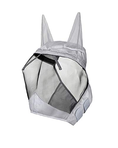 Harrison Howard CareMaster Horse Fly Mask Half Face with Ears Silver/Black Retro Medium Cob - color: Silver/Black, size: Cob (Medium)