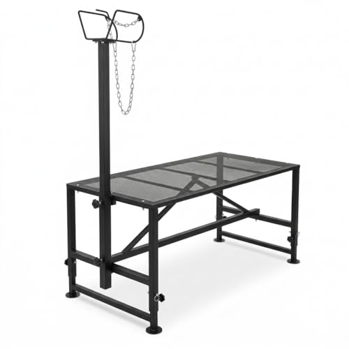 Heavy Duty Goat Grooming Stand, Height Adjustable Livestock Stand with Headlock for Sheep Goat Hoof Care