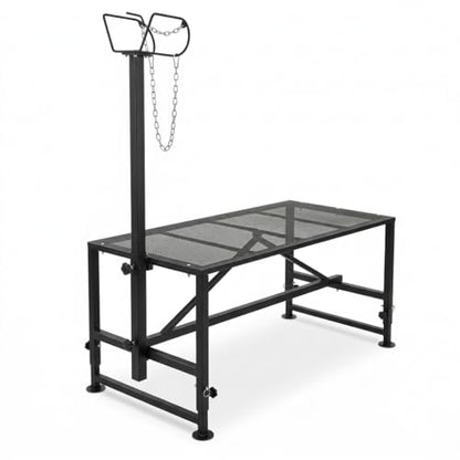 Heavy Duty Goat Grooming Stand, Height Adjustable Livestock Stand with Headlock for Sheep Goat Hoof Care