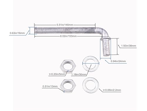 J-Bolt Post Hinge with 5/8" Hinge Pin Galvanized Post Gate Hinge for Chain Link Fence, Washers & Nuts Included (6" (4 Pcs)) - size: 6" (4 Pcs)