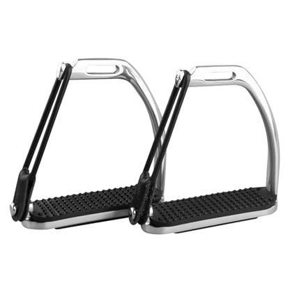 Safety Horse Riding Stirrups 1 Pair, Silver Polish Stainless Steel Stirrups with Treads, Equestrian Safety Stirrups for Adult - size: 4-3/4 inch