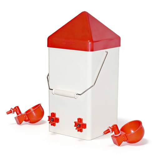 PVC Hanging Chicken Waterer with Hook, 1 Gal, 2 Auto-Fill Cups & Nipples