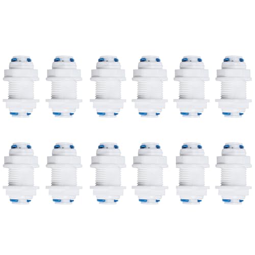 1/4" RO Water Tube Bulkhead Connector, White, Pack of 12 - color: White