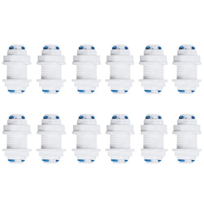 1/4" RO Water Tube Bulkhead Connector, White, Pack of 12 - color: White