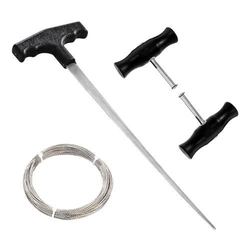 4PCS Windshield Removal Tool Kit, 65.6 Ft Car Windshield Glass Cutting Wire with Hook Tool & T-Handles, Professional Cut-Out Steel Wire Kit for Automotive Windscreen Removal