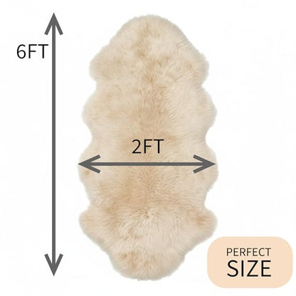 Premium Champagne Sheepskin Rug Genuine Double 2x6ft Pelt Fluffy Fur Rug for Bedrooms - color: Champagne, size: 2' x 6' (Natural)