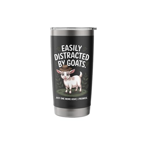 Easily Distracted by Goats Cute Coat Pygmy Goat Farmer Stainless Steel Insulated Tumbler - color: Black