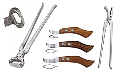 Hoof Nipper 14" with Horse Shoe Nail Clincher & Farrier Loop Knives Hoof Knife Set – Professional Farrier Tools Kit for Horse Hoof Trimming, Cleaning & Care