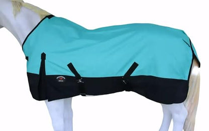CHALLENGER 1200D Turnout Waterproof Rain Light-Weight Sheet Horse Blanket - color: Turquoise/Black, size: 72"
