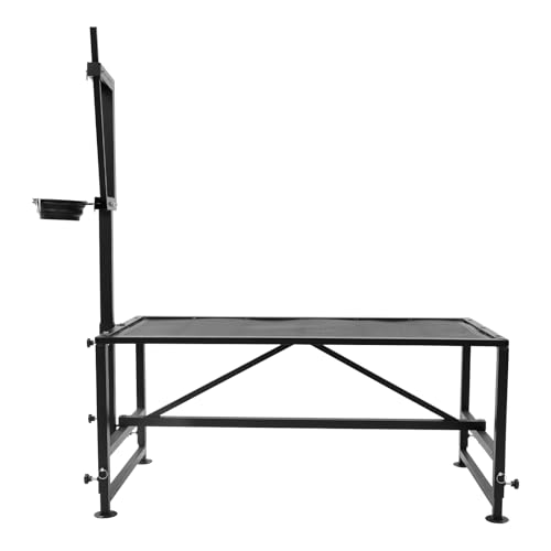 47 in Goat Milking Stand, 600 LBs Stand for Goat Milk and Sheep Trimming, Metal Goat Stand with Headpiece and Feeding Bin for Grooming, Shearing,and Milking (Black) - color: Black
