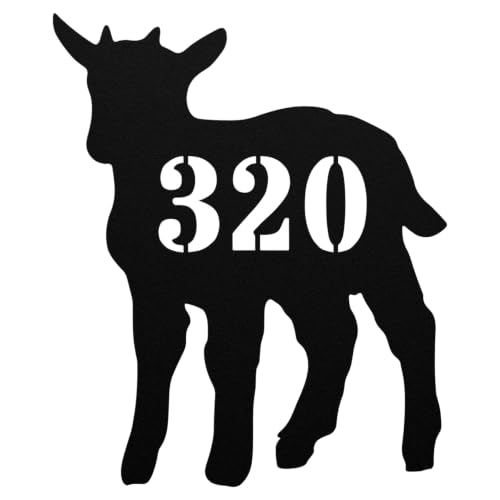 Personalized Pygmy Goat Address House Number Sign Farm Metal Wall Art, Custom Family Name Silhouette Plaque Monogram Sculpture Hanging Farmhouse Decor Housewarming Gift