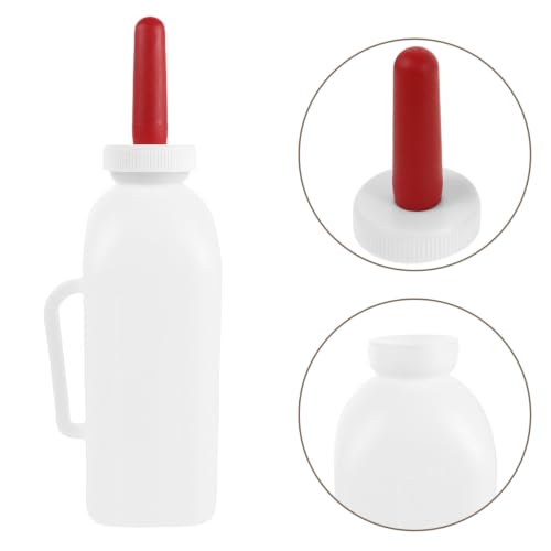 NUOBESTY 4 Pack 2L Livestock Milk Feeding Bottles with Extra Replacement Rubber Nipples, 67.6oz Large Goat Lamb Calf Bottle with Handle, Farm Animal Milk Feeder for Puppy Sheep Cattle