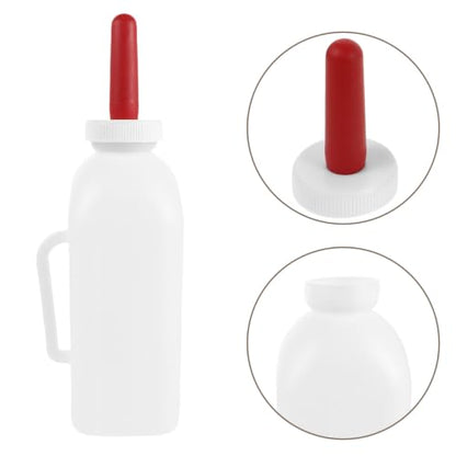 NUOBESTY 4 Pack 2L Livestock Milk Feeding Bottles with Extra Replacement Rubber Nipples, 67.6oz Large Goat Lamb Calf Bottle with Handle, Farm Animal Milk Feeder for Puppy Sheep Cattle