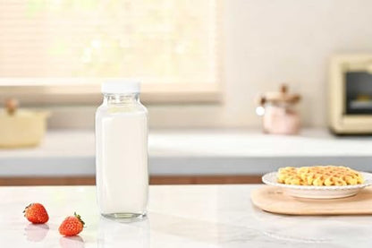 Fox Run Square Glass Milk Bottle, Leaf-Proof 16.9 oz Juice and Creamer Container with Lid