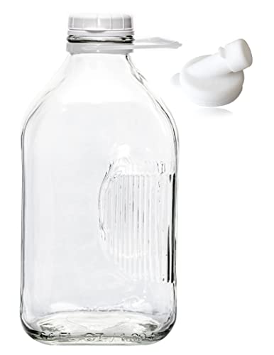 The Dairy Shoppe Heavy Glass Milk Bottle - Jug with Lid and Silicone Pour Spout - Clear Milk Container for Fridge - Reusable Glass Milk Jug Dispenser - Made in USA (64 oz, 1 Pack) - size: 64 Ounces