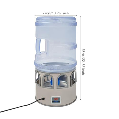 5 Gallon Heated Chicken Waterer with LED Screen, 80W Automatic Poultry Water Heater for 32℉-122℉ Adjustable Temperature, 9 Drinking Windows, Stainless Steel Heated Water Bowl for Winter