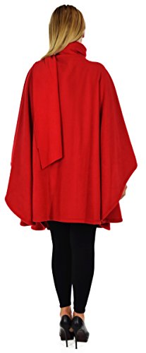 Dare2BStylish Women Poncho Style Fleece Cover Up with Muffler - color: Red