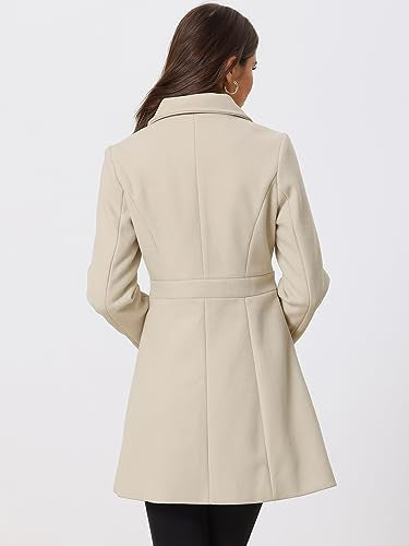 Allegra K Women's Winter Classic Overcoat with Pockets Single Breasted Coat - color: Beige, size: X-Large