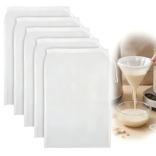 6 Pack Nut Milk Bag 12x8 Inch, 200 Mesh Reusable Cheesecloth Strainer Bags for Yogurt, Almond Milk, Cold Brew Coffee, Juice, Tofu & Tea, Fine Nylon Food Grade Filter Bags with Reinforced Seams