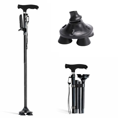 Folding Walking Cane for Seniors, Second Handle, Quad Base