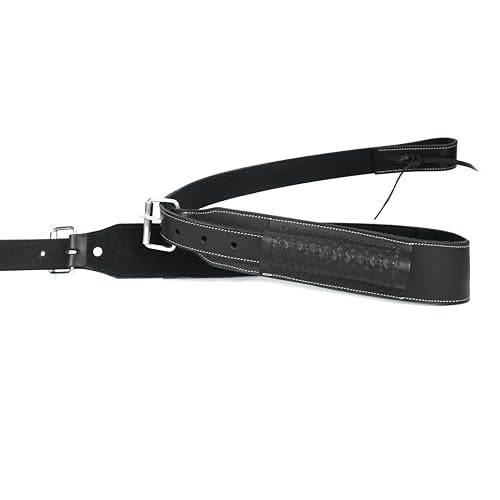 Western Genuine Leather Horse Girth Adjustable Rear Back Cinch Girth with Metal Buckles for Horse Riding (Black)