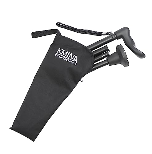 KMINA Folding Walking Cane for Women and Men, Palm Grip, Left Hand, Black - style: Left