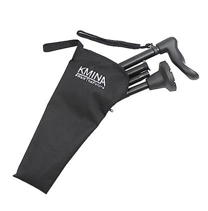 KMINA Folding Walking Cane for Women and Men, Palm Grip, Left Hand, Black - style: Left