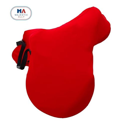 Majestic Ally English Saddle Cover with Adjustable Handle, 4-Way Stretch Spandex/Elastane Fabric, Multiple Colors (Red) - color: Red