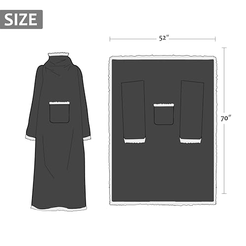Catalonia Sherpa Wearable Blanket with Sleeves and Pocket for Adults - color: Black, size: Standard Pocket
