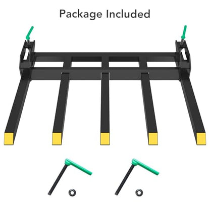 48" Clamp On Debris Forks, 2500 lbs Capacity Heavy Duty Clamp On Pallet Forks Bucket Attachments for Loader Bucket Skidsteer Tractor, Clean Debris, Yard Waste