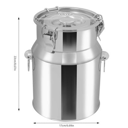 5L/1.32Gal Milk Can, Stainless Steel Milk Can with Lid Milk Jug Milk Transport Container Wine Pail Bucket Bottle Stainless Steel Milk Bucket with Sealed Lid for Grain Wine Liquid