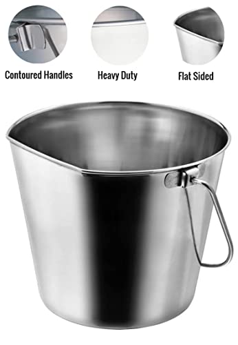 Indipets Stainless Steel Bucket For Pets (6-Quart) – Flat Back Pail w/out Hooks – Food & Water Pail For Cats & Dogs