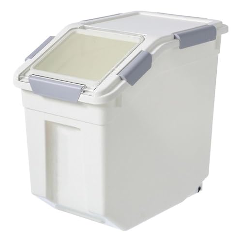 HANAMYA 32.5 Liter / 35 lbs Pet Food Storage Container with Measuring Cup, BPA free, For Dog Food | Cat Food | Rice | Grain | Flour, White & Gray, 1 count
