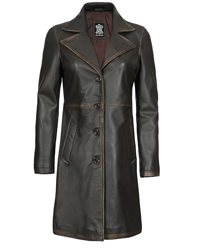 fjackets Lambskin Stylish Leather Car Coats for Womens - Real Long Leather Jacket Women Casual Leather Coat - color: Ruboff, size: Medium