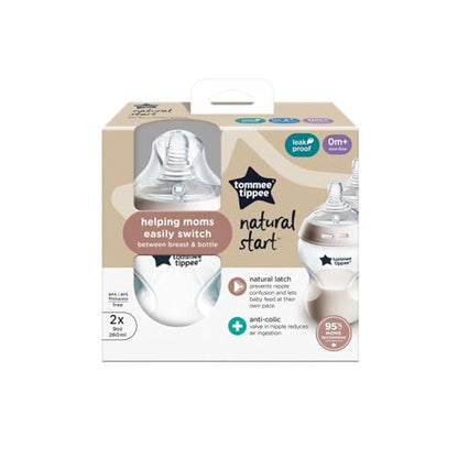 Tommee Tippee Natural Start Anti-Colic 9 oz BPA Free Baby Bottles, 0+ Months, Slow Flow Breast-Like Nipple, Self Sterilizing, Designed for Seamless Transition Between Bottle & Breast, Clear, Pack of 2 | Pack of 2, Slow Flow Breast-Like Nipple, Self-Steril
