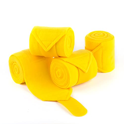 Horse Polo Wraps 2.5m Soft Fleece Polo Wraps Equestrian Leg Bandage Wrap Set of 4 Packs (Yellow - 2.5m) - color: Yellow - 2.5m