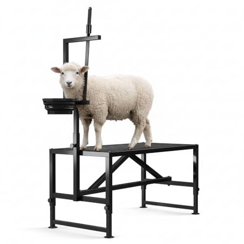 47" Heavy-Duty Steel Goat Milking Stand with Adjustable Headpiece & Legs, Feed Bin - for Grooming, Shearing, Physical Examination,and Milking, Black - color: Black, size: 47 inch