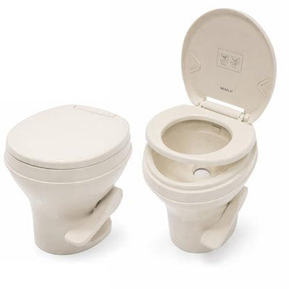 SEAFLO Residential Height Bone Camper/RV Toilet with Sprayer Attachment, 18.5” Standard Height, Gravity Flush System, Pedal Operation, Soft Close Seat, 4-Year Warranty (Bone W/Sprayer Attachment) - color: Bone w/Sprayer
