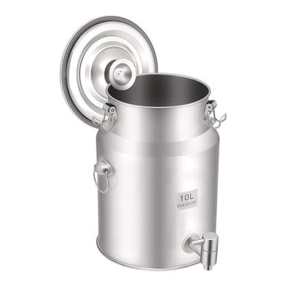 304 Stainless Steel 10L Milk Can with Spigot, Beverage Drink Dispenser, Portable Milk Transport Barrel with Handle for Milk Wine Oil & Home Kitchen Party - size: 7.87*11.81in