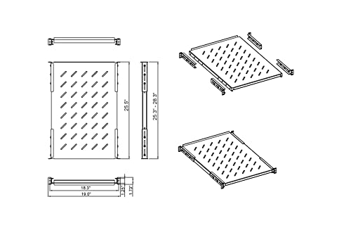 Aeons 1U 19-inch Fixed Rack Server Shelf Vented 4 Post Rack Mount Shelf 25.5 inches Adjustable Mounting Depth, for IT Data Network Cabinet Enclosure Equipment - style: 25.3" - 28.3" Fixed