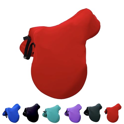 Majestic Ally English Saddle Cover with Adjustable Handle, 4-Way Stretch Spandex/Elastane Fabric, Multiple Colors (Red) - color: Red