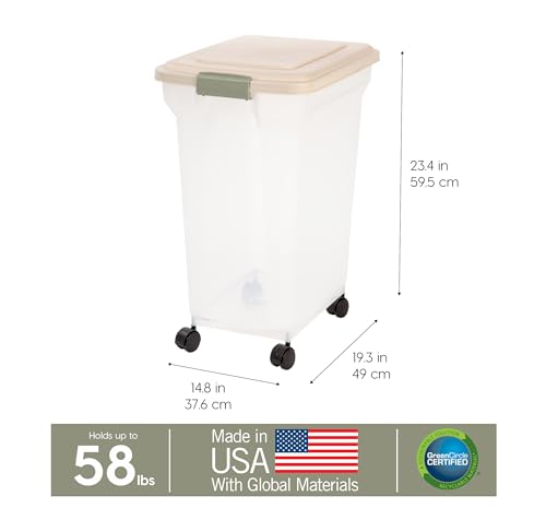 IRIS USA Dog Food Storage Container, Up to 58 lbs, Almond, Made in USA - color: Almond, size: 58 lbs