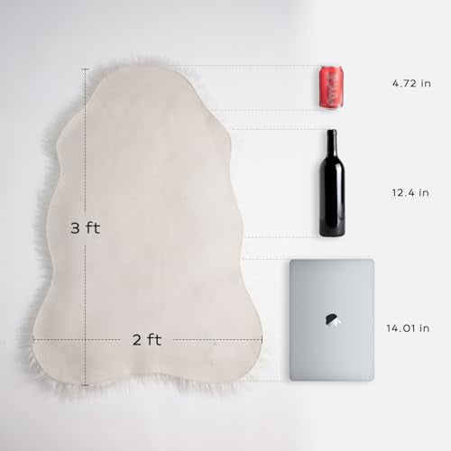 Ashler Faux Fur Rug, White, 2x3 Ft, Machine Washable - color: C-white, size: 2" x 3" (Oval)