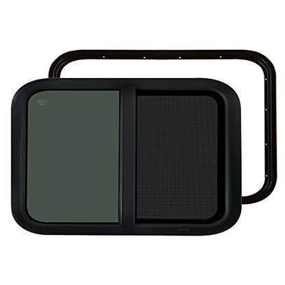 RV MURTS Trailer Window 24"x15", Tempered Glass with Screen & Trim Kit, 1-1/2" Wall Fit for Teardrop Camper, Cargo, Travel Motorhome, Horizontal Slide.(Aluminum, Shatterproof, Cold Insulation) - size: RV Window 24×15（1-1/2)
