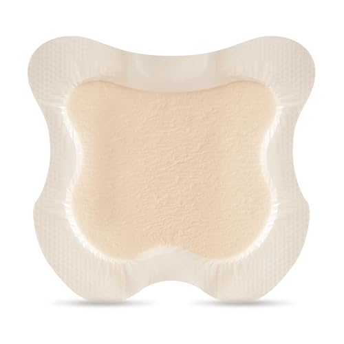 HALYARD Multi-Layer Bordered Silicone Foam Wound Dressing Sacral Bandage Gentle Adhesive Superabsorbent Core Conformable & Breathable Water Resistant Protective Film Backing, 9 Inch x 8 Inch (Box of - size: 9"x8"